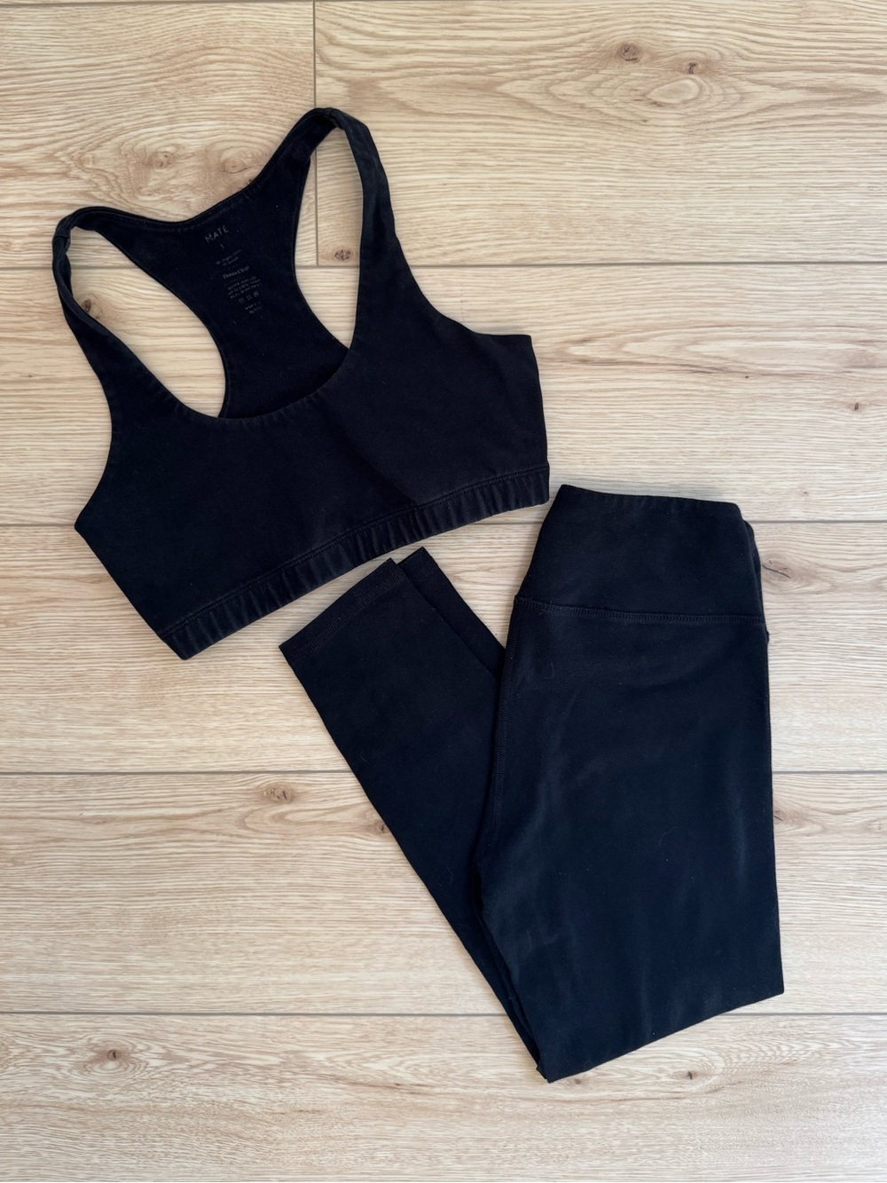 mate the label black organic cotton sports bra and leggings set